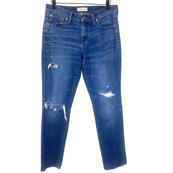 Madewell Medium Wash Distressed The Slim Boyfriend Jeans Mid-Rise Sz 26 - Picture 1 of 8